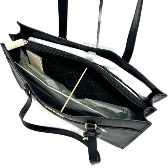 Michael Kors Large MF Pocket Shoulder Tote Bag & Continental Wallet Black/Gold - Picture 9 of 15